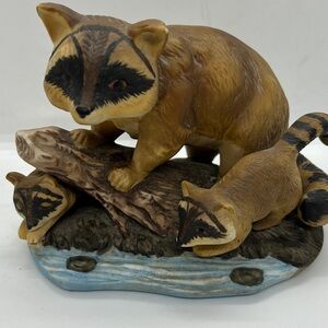Charming Raccoon Family Figurine - Brown and Tan